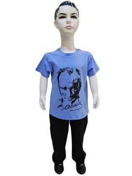 Atatürk Baskılı Mavi Tişört Siyah Pantolon Takım