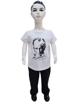 Atatürk Baskılı Beyaz Tişört Siyah Pantolon Takım