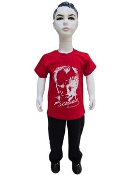 Atatürk Baskılı Kırmızı Tişört Siyah Pantolon Takım