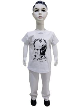 Atatürk Baskılı Beyaz Tişört Pantolon Takım