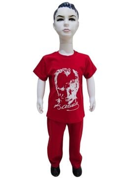 Atatürk Baskılı Kırmızı Tişört Pantolon Takım