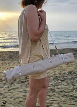 Askılı Katlanabilir Portatif Şezlong Bej Rengi | Sırt Dayanaklı Katlanabilir Plaj ve Piknik Örtüsü