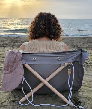 Askılı Portatif Şezlong Gri Renk | Arkalıklı Katlanır Plaj ve Piknik Örtüsü