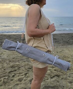 Askılı Portatif Şezlong Gri Renk | Arkalıklı Katlanır Plaj ve Piknik Örtüsü