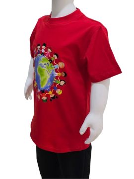 Dünya Çocukları Baskılı Kırmızı Tişört