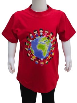 Dünya Çocukları Baskılı Kırmızı Tişört
