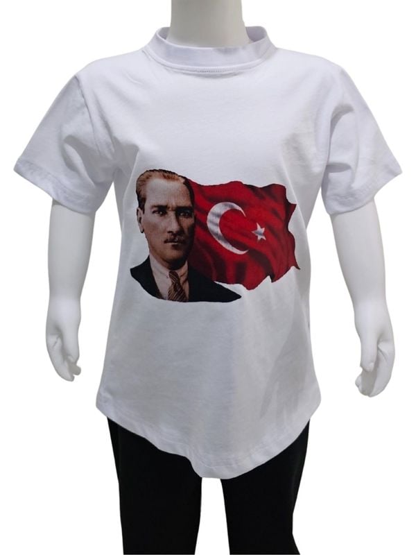 Ay Yıldızlı Atatürk Baskılı Beyaz Tişört