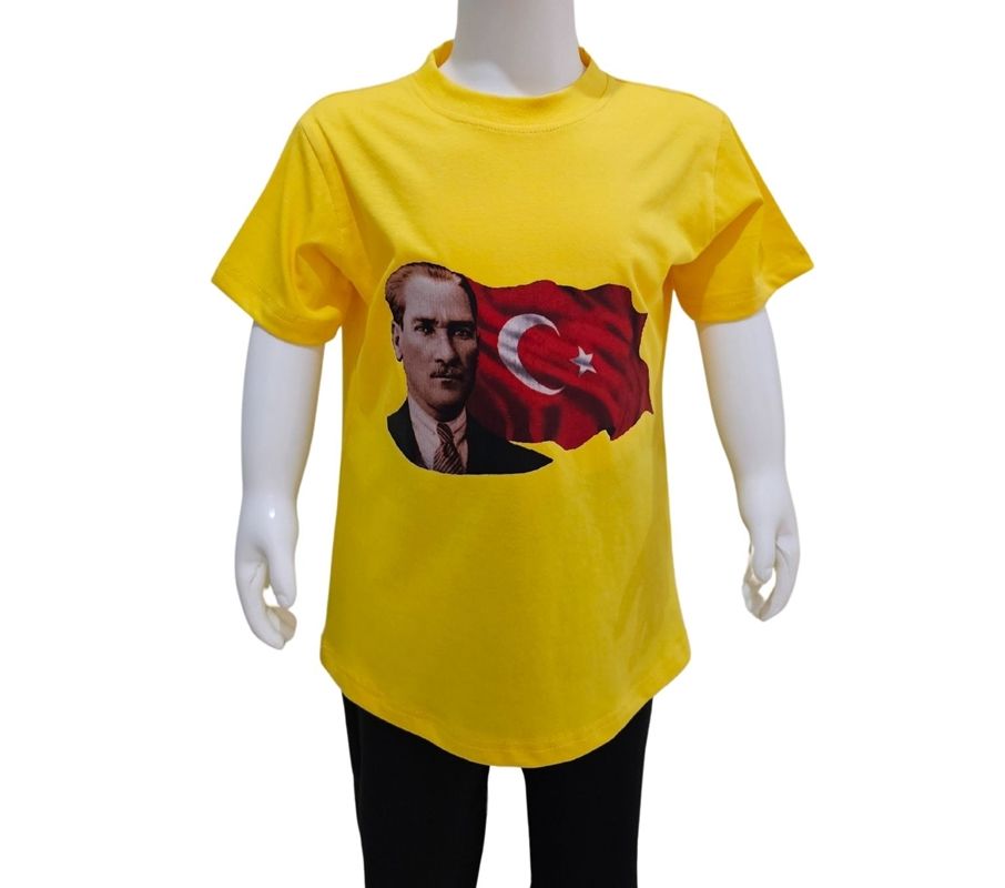 Ay Yıldızlı Atatürk Baskılı Sarı Tişört 10-11 Yaş