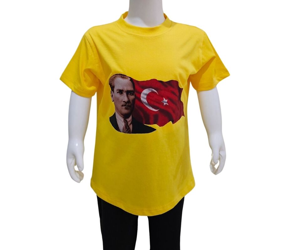 Ay Yıldızlı Atatürk Baskılı Sarı Tişört