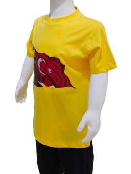 Ay Yıldızlı Atatürk Baskılı Sarı Tişört