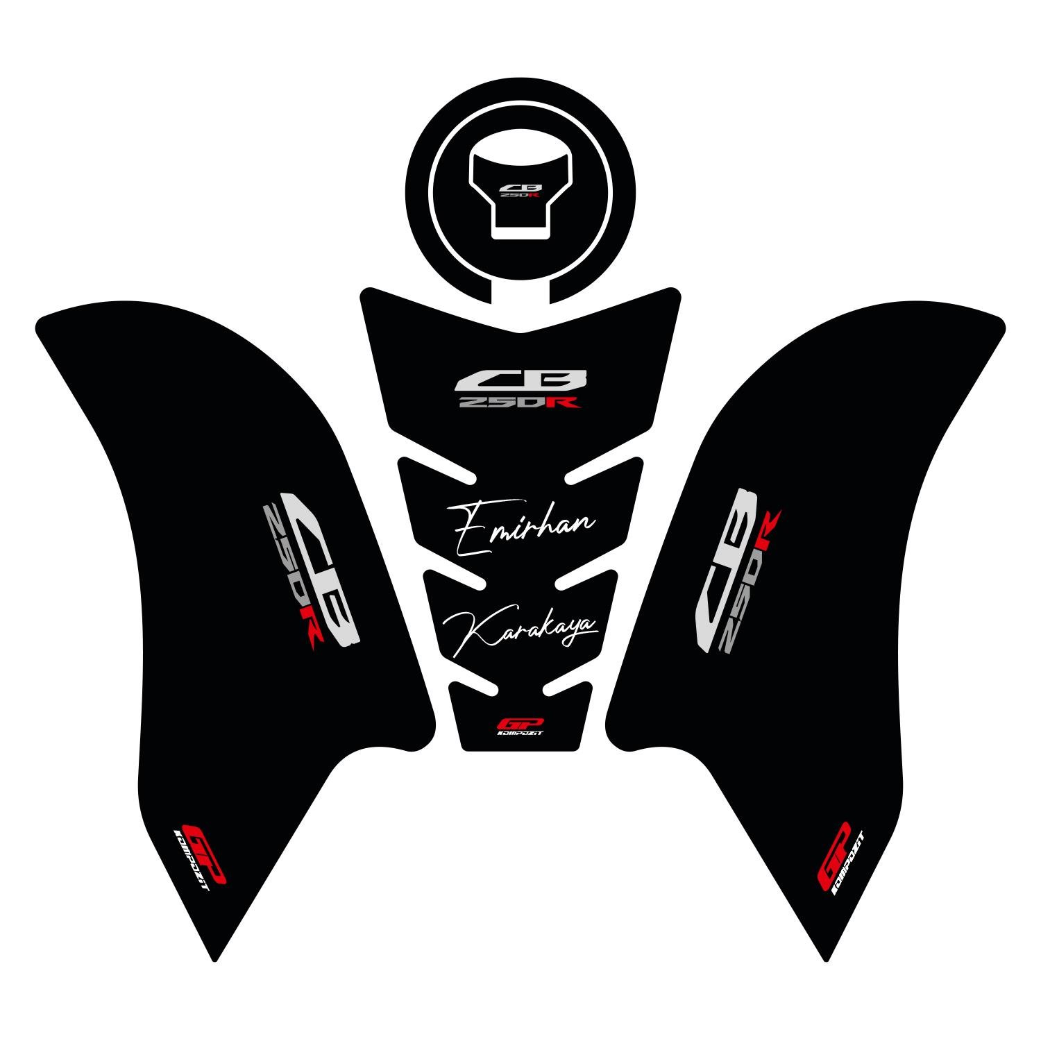GP Kişiye Özel Honda CB 250 R 2017-2023 Uyumlu Tank Pad Seti Siyah