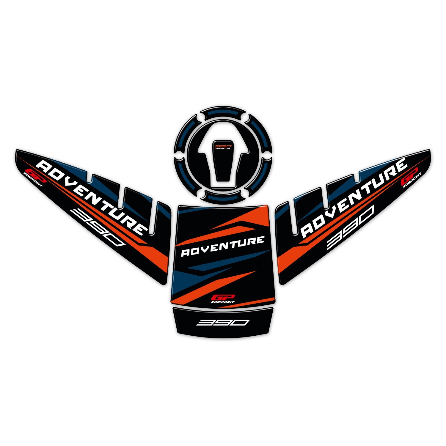 GP Kompozit KTM 390 Adventure 2020-2024 Uyumlu Tank Pad Seti Siyah-Mavi