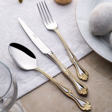 Nehir Lalezar Altın 89P Kutulu Çatal Kaşık Bıçak Takımı