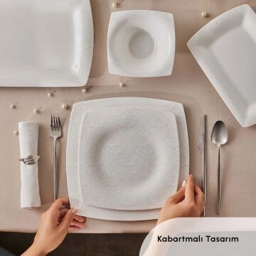 Karaca Fine Pearl Helen 62 Parça 12 Kişilik İnci Kare Yemek Takımı