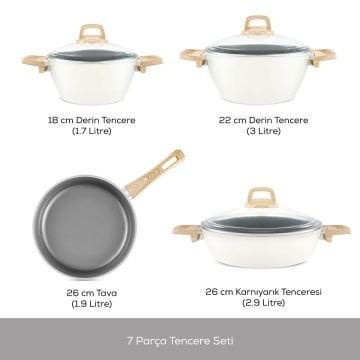 Swiss Crystal 7 Parça Tencere Seti Creamy