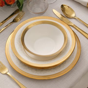 Royal Bone Charlotte 55 Parça 12 Kişilik Yemek Takımı Gold