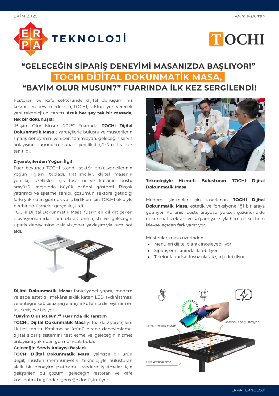  “Geleceğin Sipariş Deneyimi Masanızda Başlıyor!”  TOCHI Dijital Dokunmatik Masa, “Bayim Olur Musun?” Fuarında İlk Kez Sergilendi!