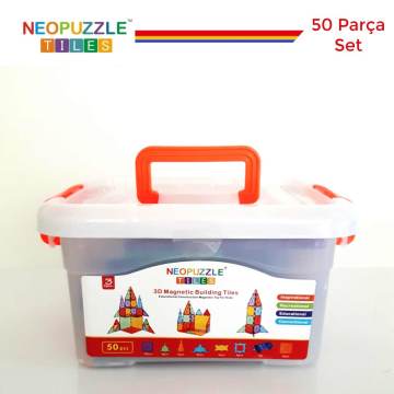 NeoPuzzle Tiles Mıknatıslı STEM Oyuncağı 50 Parça Temel Set