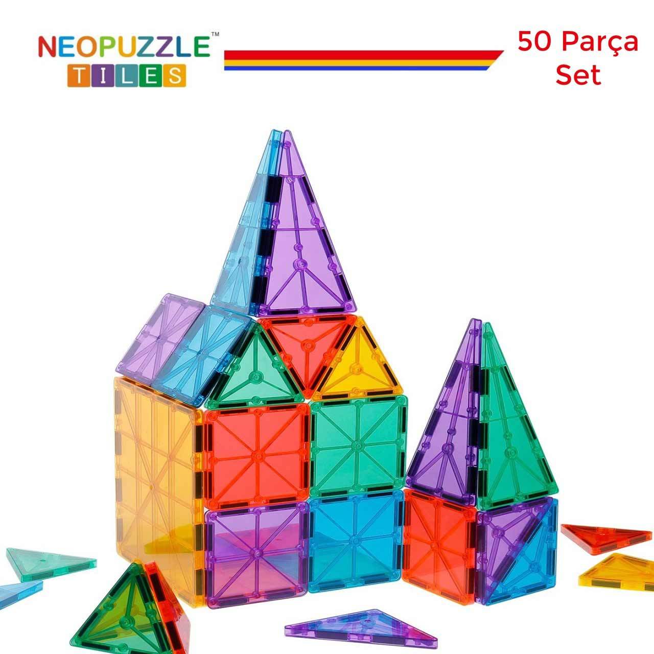 NeoPuzzle Tiles Mıknatıslı STEM Oyuncağı 50 Parça Temel Set