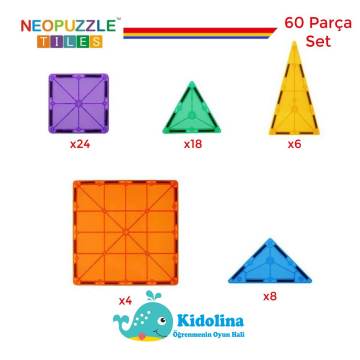 NeoPuzzle Tiles Mıknatıslı Yapı Oyuncağı 60 Parça Temel Set