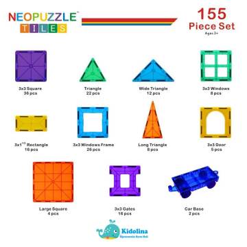 NeoPuzzle Tiles Mıknatıslı Bloklar 155 Parça Mega Set