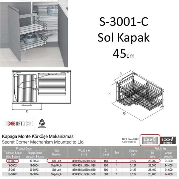 S-3001-C Kör Köşe Mekan. (Sol Kapak)