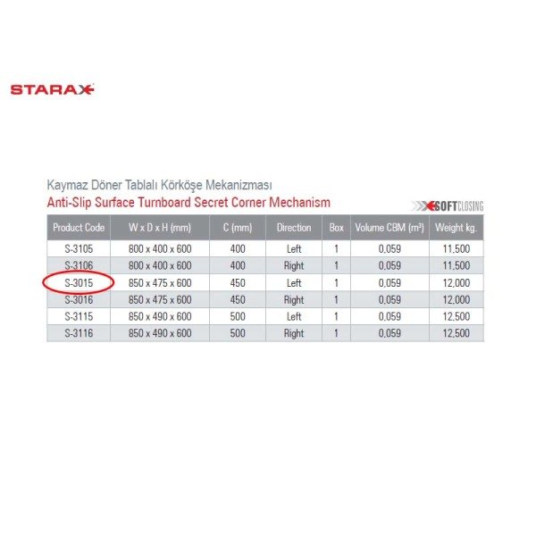 S-3015-C Kaymaz Tab.Kör Köşe (Fasulye) Sol