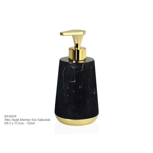 BA19074 Sıvı Sabunluk Siyah Mermer/Altın