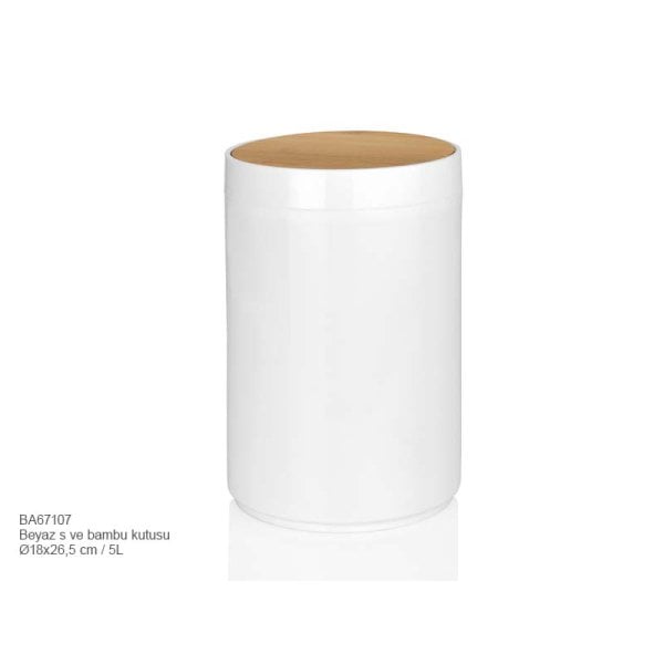 BA67107 Çöp Kovası 5lt Beyaz/Bambu