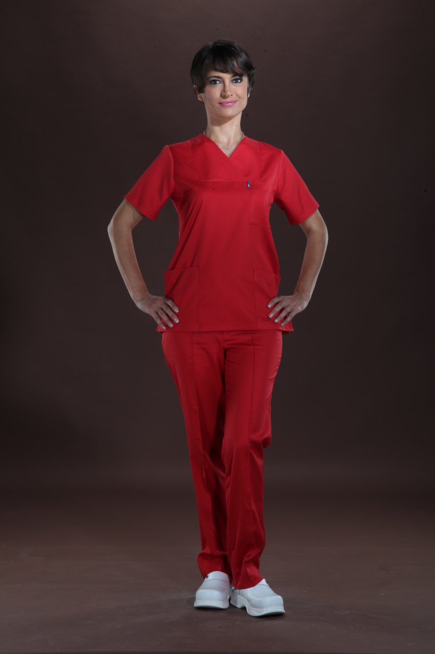 342  - Gabardin Kırmızı Takım Doktor Hemşire Forması