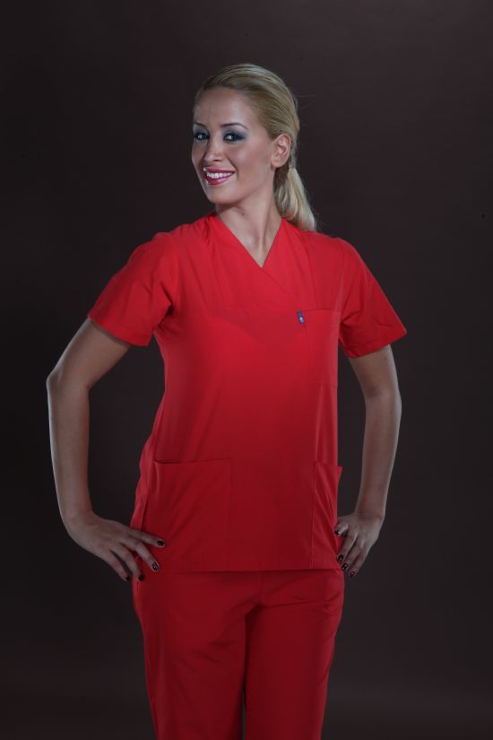 366 T.Cotton Kırmızı Takım Doktor Hemşire Forması