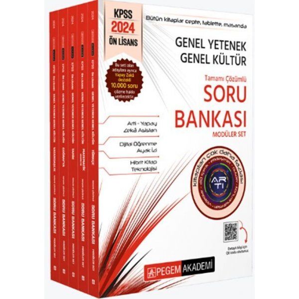 Pegem Yayınları 2024 KPSS Genel Yetenek Genel Kültür Önlisans Tamamı Çözümlü Soru Bankası Modüler Set