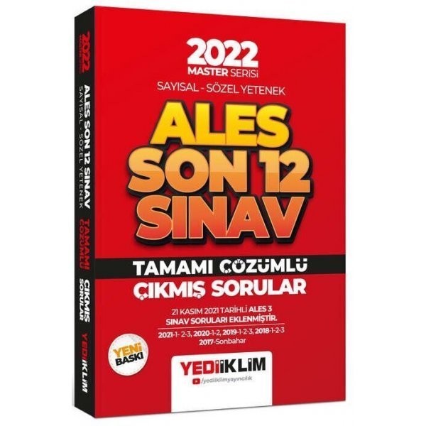 Yediiklim Yayınları 2022 Master Serisi ALES Sayısal Sözel Yetenek Son 12 Sınav Çıkmış Sorular