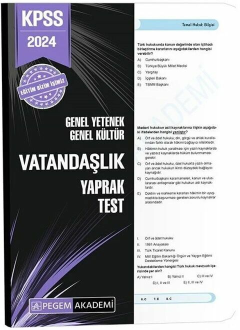 Pegem Yayınları 2024 KPSS Genel Kültür Vatandaşlık Yaprak Test