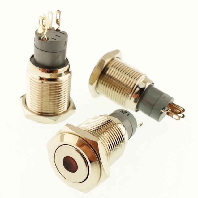 ANAHTAR YUVARLAK Metal Su Geçirmez KIRMIZI 16mm 12V/24V Nokta Led'li