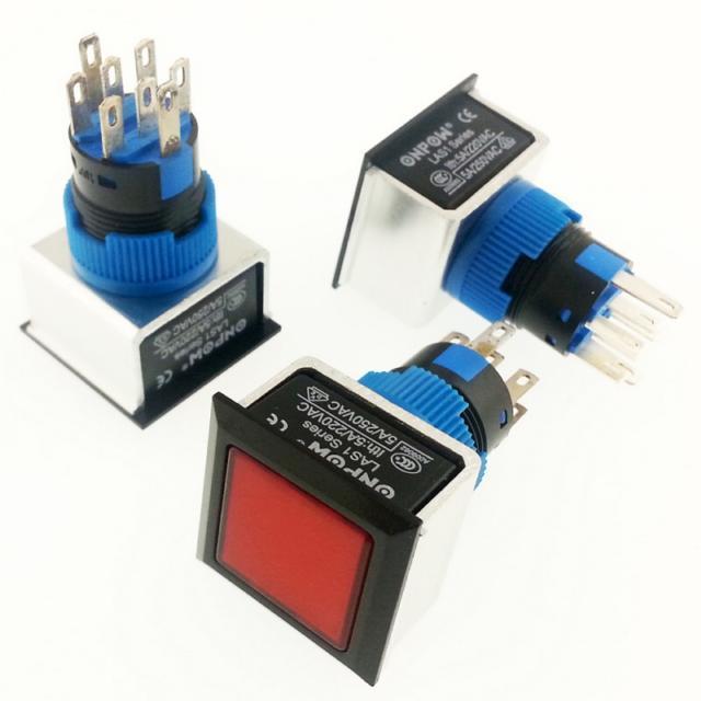 ONPOW LAS1-APF-22/R BUTON 24V KIRMIZI IŞIKLI m16 Kare