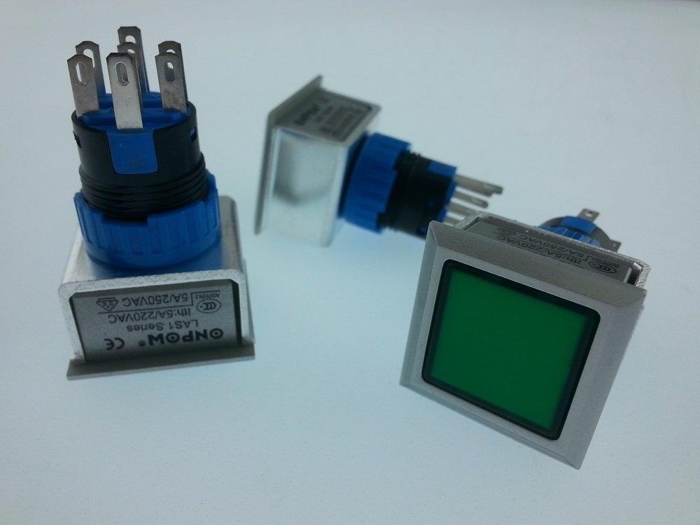 ONPOW LAS1-AWF-22/G BUTON 24V YEŞİL IŞIKLI m16 Kare
