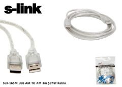 USB A ERKEK = A ERKEK KABLO 3 MT ŞEFFAF S-LİNK SL-165