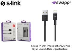 S-LİNK SWAPP IP SW1 IPHONE 5/5S/6/6S LİSANSLI SİYAH ŞARJ DATA KABLOSU 1 mt