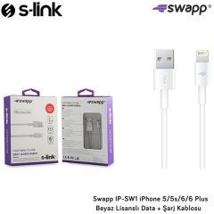 S-LİNK SWAPP IP SW1 IPHONE 5/5S/6/6S LİSANSLI BEYAZ ŞARJ DATA KABLOSU 1 mt