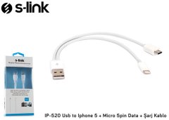 S-LİNK IP-520 USB IPHONE5 /SAMSUNG USB DATA ŞARJ - (BEYAZ) 2İN1