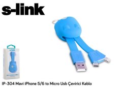 S-LİNK IP-304 USB IPHONE/MİCRO USB/MİNİ USB DATA ŞARJ KABLO- ( KIRMIZI - MAVİ )