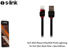 S-link SLP-503 iPhone 5/5s/6/6 PLUS Lightning 1m Hızlı Şarj Siyah Data + Şarj Kablosu