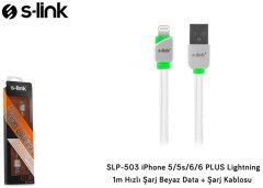S-link SLP-503 iPhone 5/5s/6/6 PLUS Lightning 1m Hızlı Şarj Beyaz Data + Şarj Kablosu