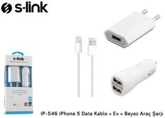 iPhone 5 Data Kablo + Ev + Araç Şarj Kiti S-link IP-546
