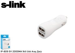 S-LİNK IP-800 / IP-809 ÇAKMAK USB Araç Şarj Cihazı BEYAZ 2X Out:USB 5V 2,1A-1A