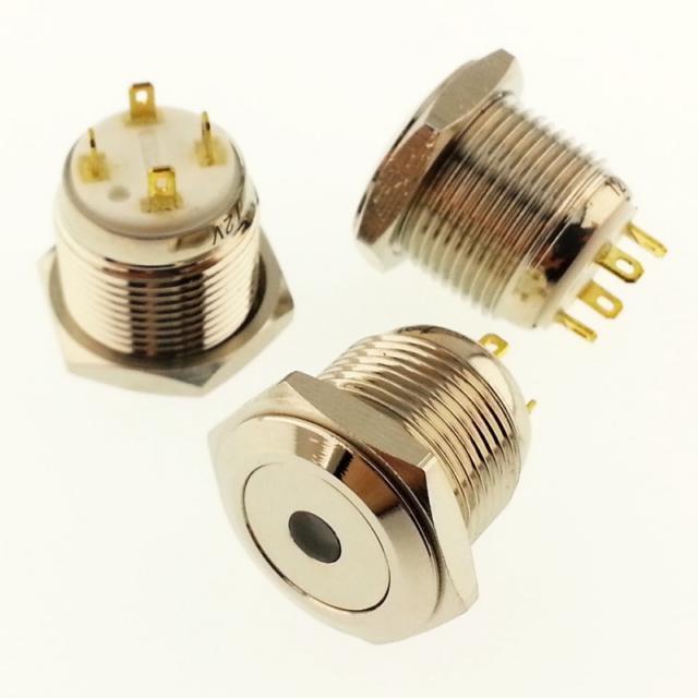 BUTON YUVARLAK Metal Su Geçirmez 16mm 12V/24V BEYAZ Nokta Led'li