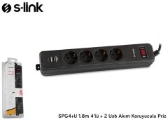 S-LİNK SPG4+U AKIM KORUMALI USB 4 LÜ PRİZ 1,8mt