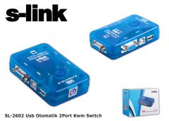 S-Link SL-2602 Usb Otomatik 2Port Kwm Switch