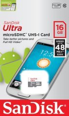 SANDISK FLASH MEMORY micro SD Card 16GB CLASS 10